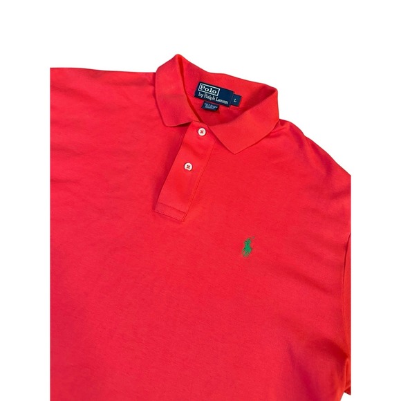 Polo Ralph Lauren Coral Salmon Classic Polo Soft Interlock Green Pony EUC Men L - Picture 1 of 5